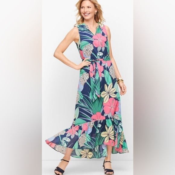 Talbots tropical print, high-low, ruffle hem cotton midi/maxi dress, 20W, EUC - Picture 5 of 5